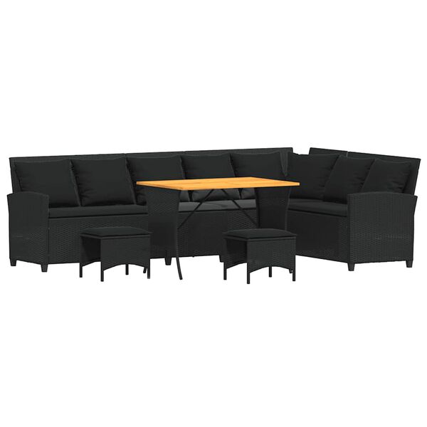 vidaXL 4 Piece Patio Sofa Set with Cushions L-shaped Black Poly Rattan