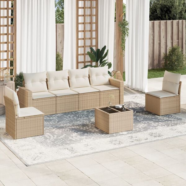 vidaXL Garden Sofa Set Beige Poly Rattan 7 Piece Set Removable Covers