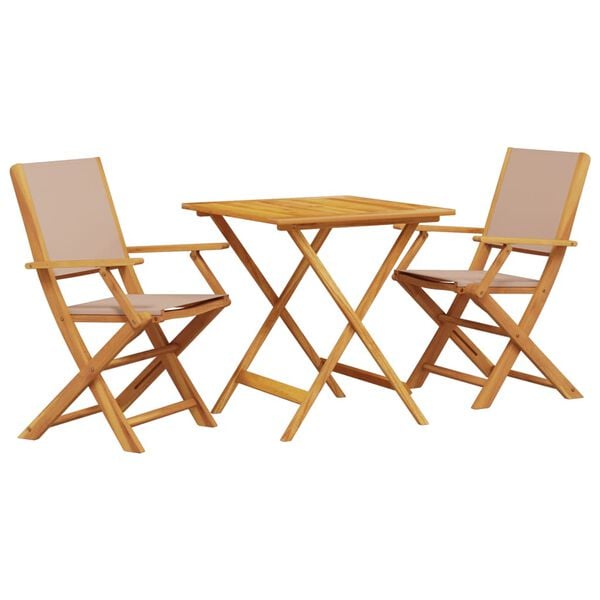 vidaXL Bistro Set Taupe Solid acacia wood Medium Foldable Bistro Set
