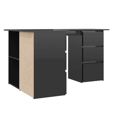 vidaXL Corner Desk High Gloss Black 57.1"x39.4"x29.9" Chipboard