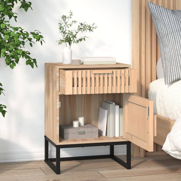 vidaXL Bedside Cabinet Wood and Iron Engineered wood, solid pine wood, iron