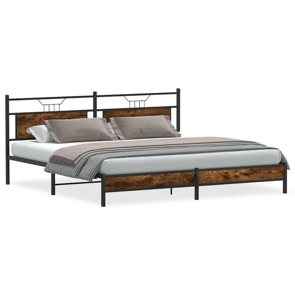 vidaXL Bed Frame Smoked Oak Steel 79 x 79 in Bed Frame Rectangular