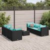 vidaXL 7 Piece Patio Lounge Set with Cushions Black Poly Rattan