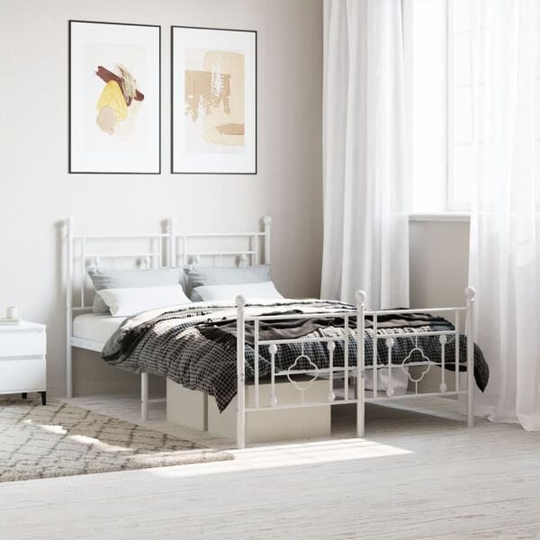 vidaXL Bed Frame White Powder-Coated Steel Small Double Durable