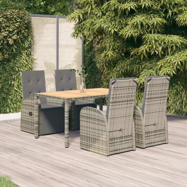 vidaXL Garden Dining Set Gray PE rattan 5 Piece Modular