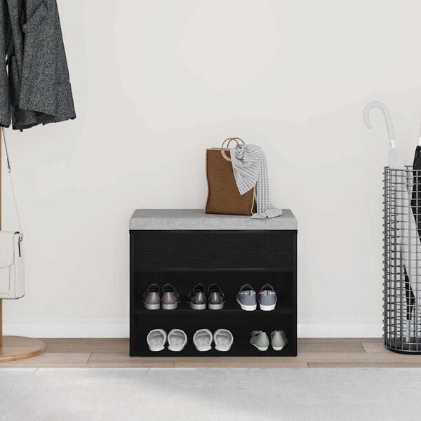 vidaXL Shoe Bench Black Oak 23.62 x 11.81 x 17.72 in Engineered Wood