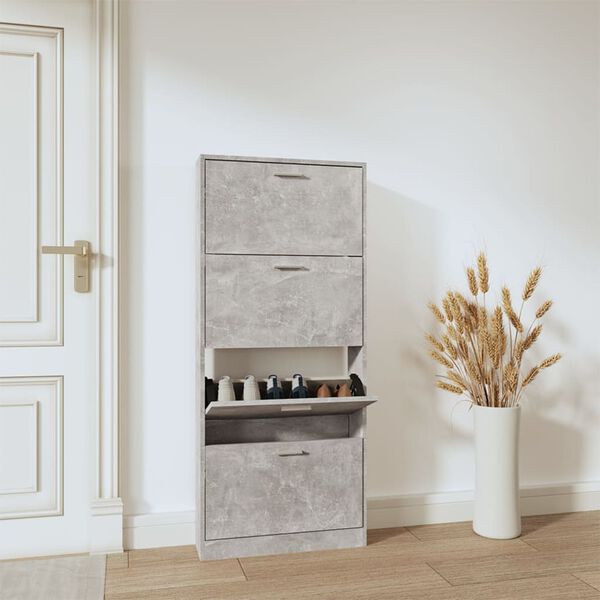 vidaXL Shoe Cabinet Concrete Grey 23.2x6.7x59.1" Engineered Wood