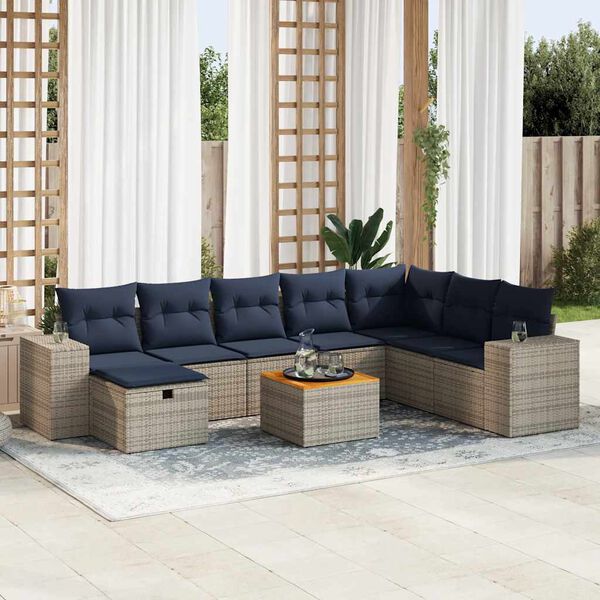 vidaXL 9 Piece Patio Sofa Set with Cushions Gray Poly Rattan