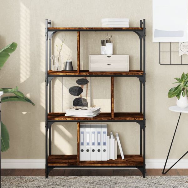 vidaXL Bookcase Smoked oak Engineered wood, metal 29.9 x 12.6 x 48.4 in