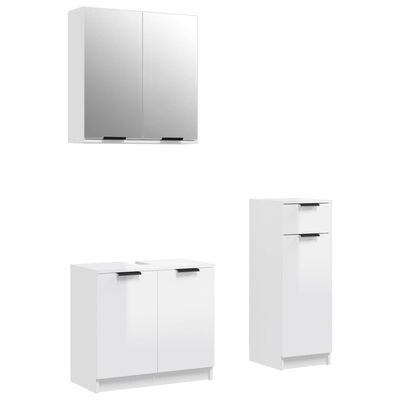 vidaXL 3 Piece Bathroom Cabinet Set High Gloss White Engineered Wood