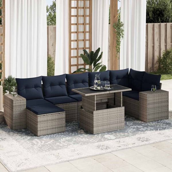 vidaXL 14 Piece Patio Sofa Set with Cushions Gray Poly Rattan Acacia