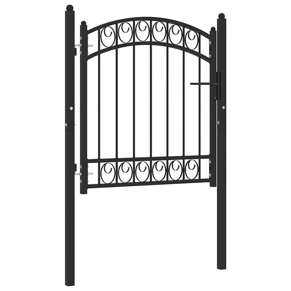 vidaXL Fence Gate with Arched Top Steel 39.4x33.9" Black