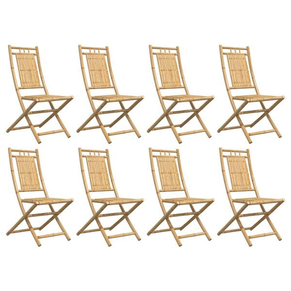 vidaXL Garden Chair Set of 8 Natural Bamboo Bamboo Medium Foldable
