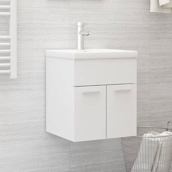 vidaXL Sink Cabinet With Basin White Engineered Wood Sink Cabinet