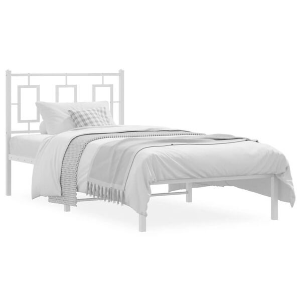 vidaXL Bed Frame White Steel Single Bed Frame Rectangular Modern