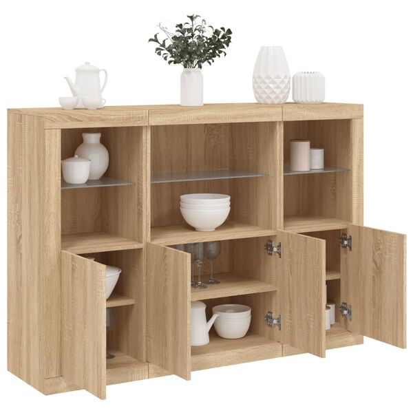 vidaXL Sideboard Set of 3 Sonoma Oak Engineered Wood Large