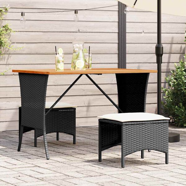vidaXL 3 Piece Patio Dining Set with Cushions Black Poly Rattan