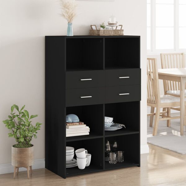 vidaXL Highboard Black Engineered wood 48.8 in tall, 31.5 in wide