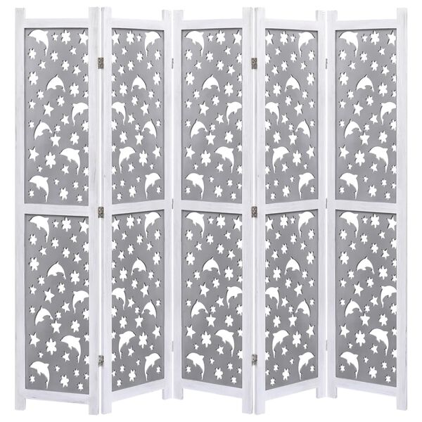 vidaXL 5-Panel Room Divider Gray 68.9"x65" Solid Wood
