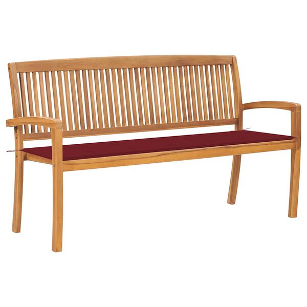 vidaXL Stacking Patio Bench with Cushion 62.6 " Solid Teak Wood
