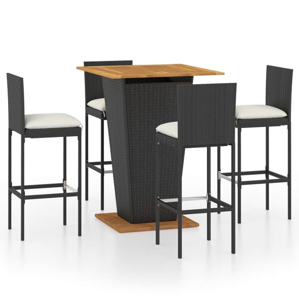 vidaXL Garden Bar Set Black PE rattan Standard Footrest Garden Bar Set