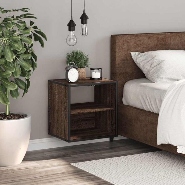 vidaXL Wall-mounted Bedside Cabinet Brown oak Engineered wood, Metal