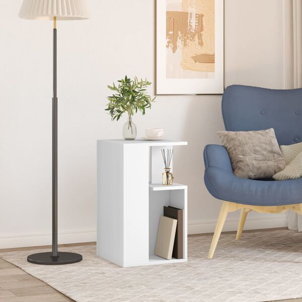 vidaXL Side Table White Engineered wood Small Square Modern