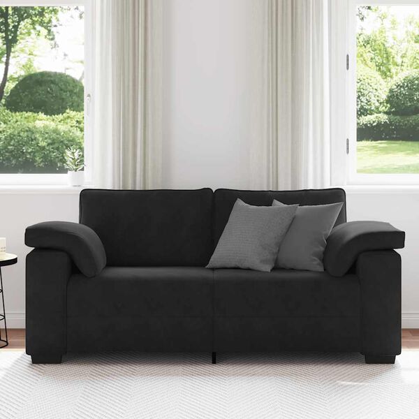 vidaXL Loveseat Sofa Black Velvet, Polyester, Plywood, Steel 2-Seater