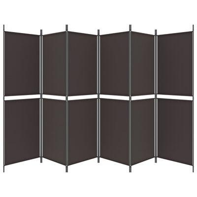 Curved room divider with multiple dark panels connected by metal frame forming a zigzag/curved arrangement.