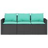 vidaXL Garden Sofa Black with blue cushions PE rattan Medium