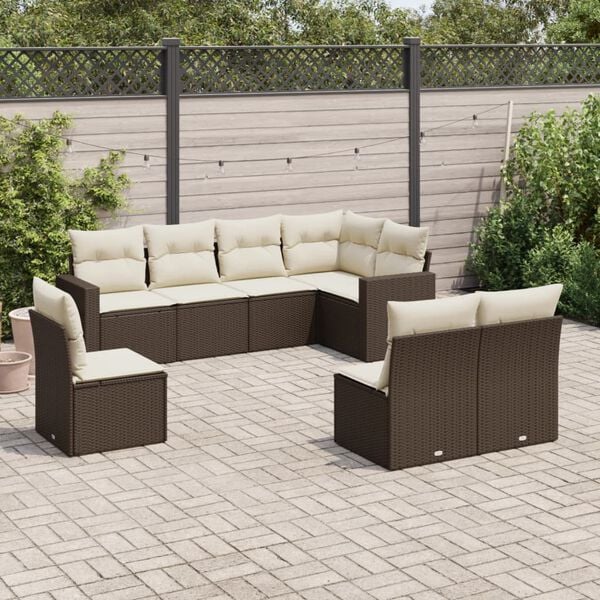 vidaXL 8 Piece Patio Sofa Set with Cushions Brown Poly Rattan
