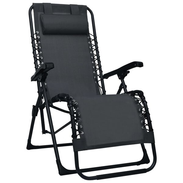 vidaXL Garden Chair Black Textilene, Steel Standard Foldable