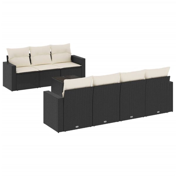 vidaXL Garden Sofa Set Set of 8 Black Poly Rattan Large Modular