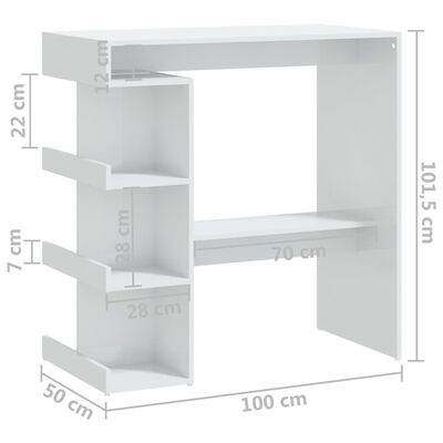 vidaXL Bar Table with Storage Rack High Gloss White 39.4"x19.7"x40"