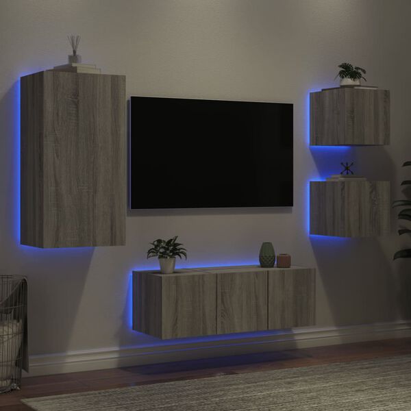 vidaXL TV Wall Unit Grey Sonoma Engineered Wood TV Wall Unit Rectangular
