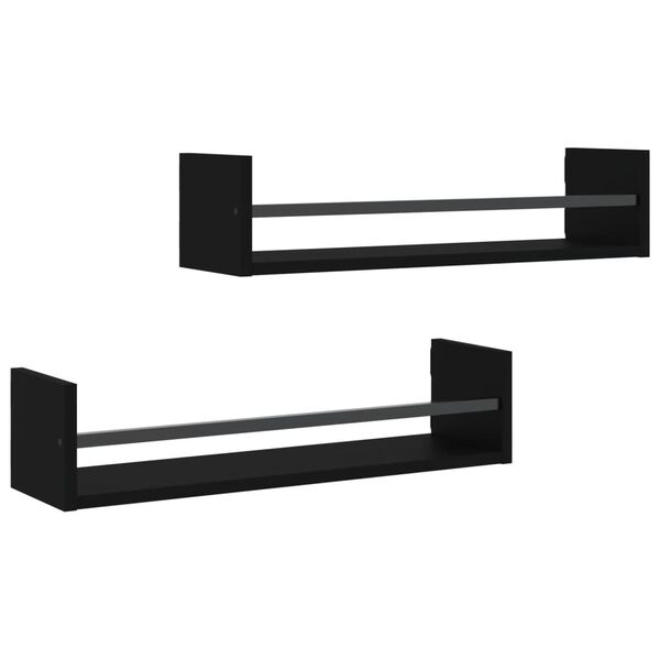 vidaXL Wall Shelf Set of 2 Black Engineered wood, Steel Large