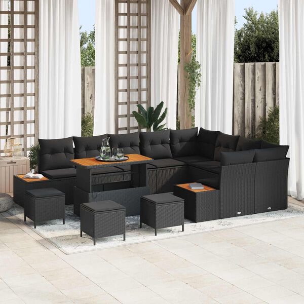 vidaXL Garden Sofa Set 13 pcs Black Poly Rattan