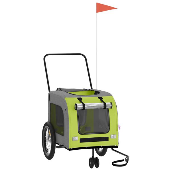 vidaXL Pet Bike Trailer Green and Grey Oxford fabric, Iron, PVC