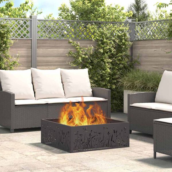 vidaXL Fire Pit Black 31.50 x 31.50 x 11.81 in Steel