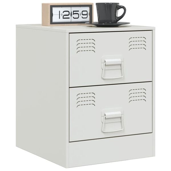 vidaXL Bedside Cabinet Set of 2 White Cold-rolled steel Medium Storage