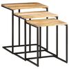 vidaXL Nesting Table Set of 3 Natural wood with black metal