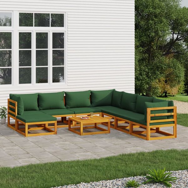 vidaXL Garden Lounge Set Natural wood and green Solid Acacia wood