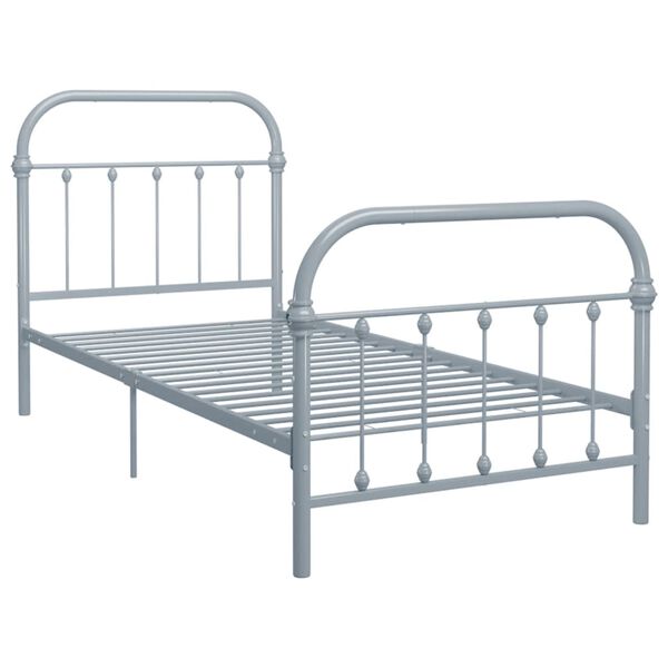 vidaXL Bed Frame Gray Metal 39 x 79 in Durable Bed Frame Rectangular