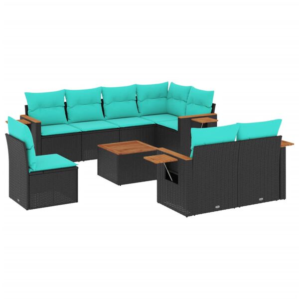 vidaXL 9 Piece Patio Sofa Set with Cushions Black Poly Rattan (US only)