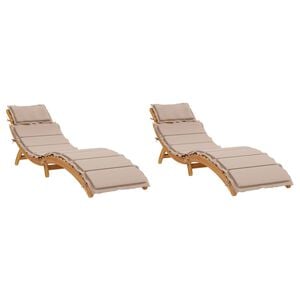 vidaXL Sunlounger Set of 2 Taupe Solid acacia wood Extra Long Foldable