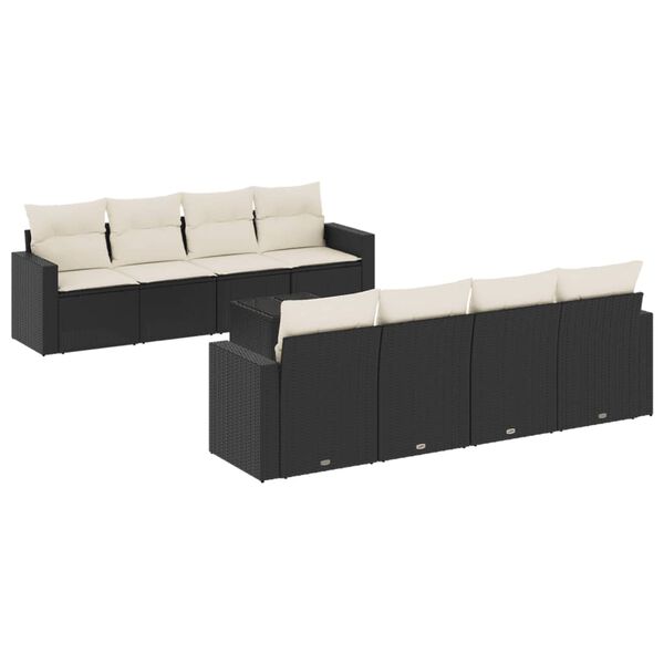 vidaXL Garden Sofa Set Black PE rattan, powder-coated steel, tempered glass