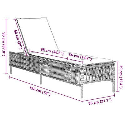 Product dimensions diagram of chaise lounge with measurements (wheelchair height for scale)