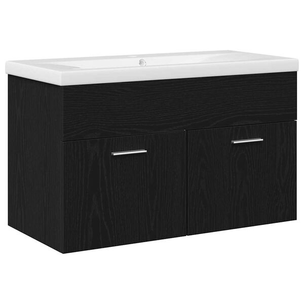 vidaXL Bathroom Cabinet with Drawer Black Oak 31.50 x 15.16 x 18.11 in