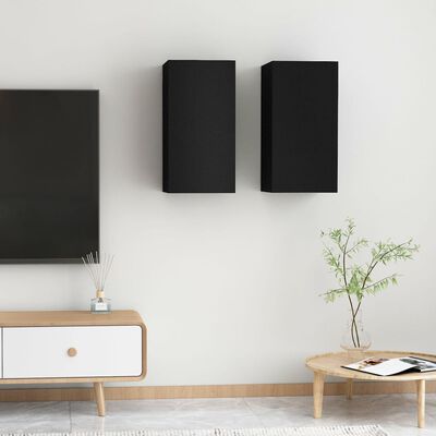 vidaXL TV Cabinets 2 pcs Black 12"x11.8"x23.6" Engineered Wood