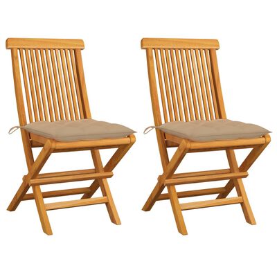 vidaXL Patio Chairs with Beige Cushions 2 pcs Solid Teak Wood